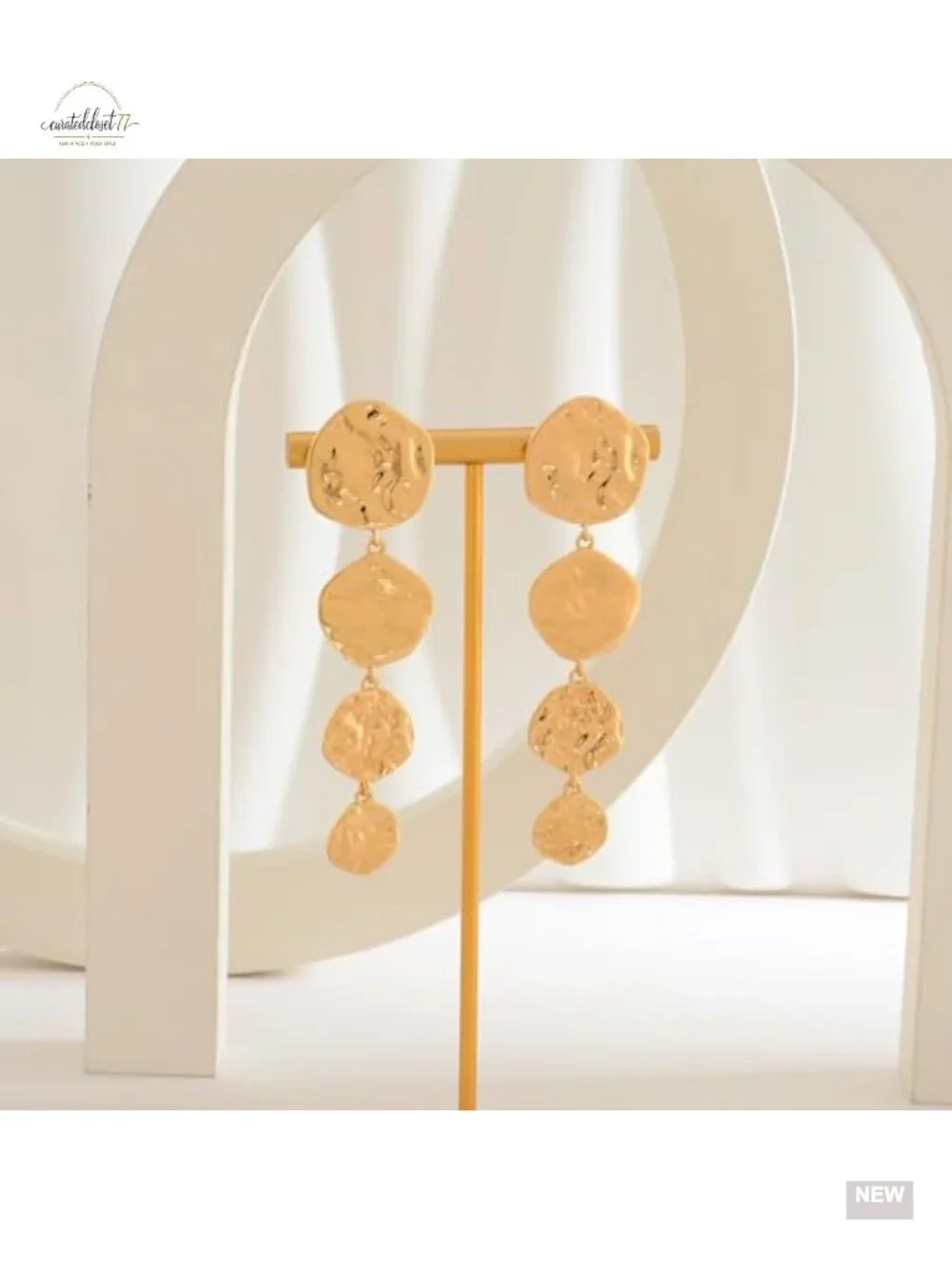 Chunky Clip On Earrings Hammered Gold Plated Dangle Clip On Earrings for Women